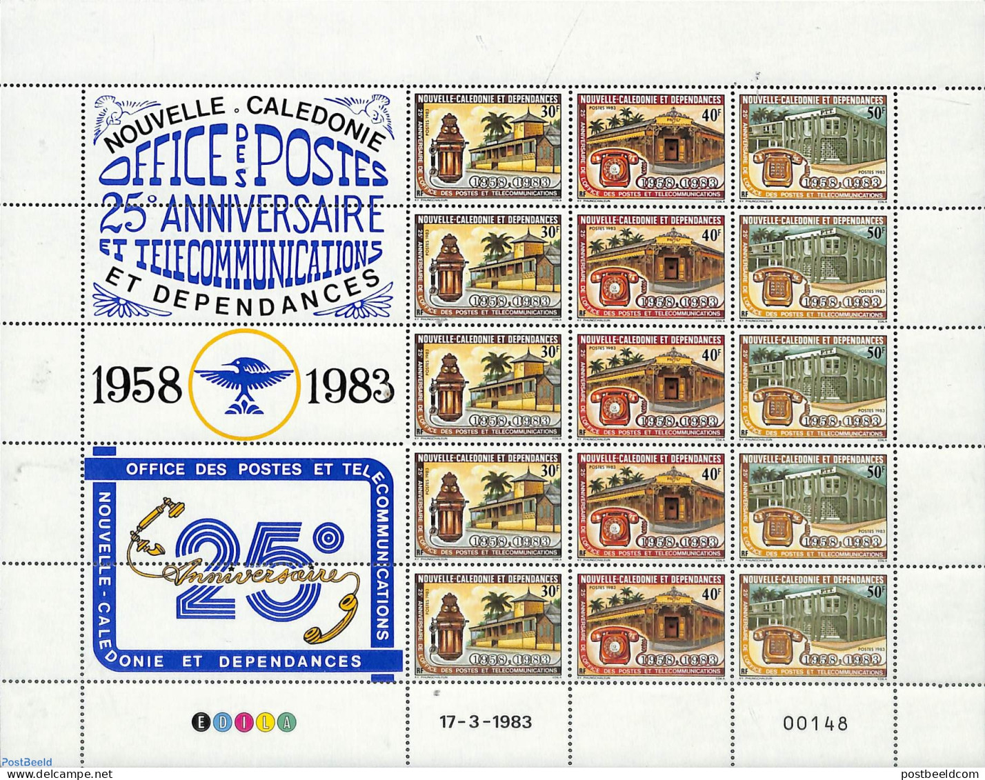 New Caledonia 1983 Telecommunication M/s, Mint NH, Science - Telecommunication - Telephones - Unused Stamps