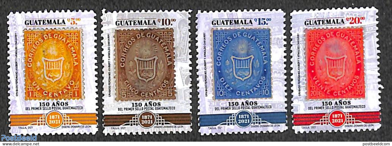 Guatemala 2021 150 Years Stamps 4v, Mint NH, Stamps On Stamps - Postzegels Op Postzegels
