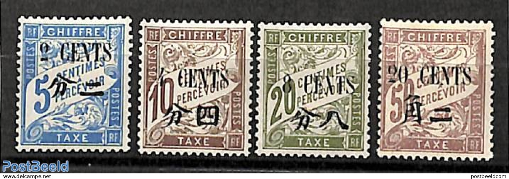 China (before 1949) 1922 French Post, Postage Due 4v, Large Overprints (3mm), Unused (hinged) - Other & Unclassified