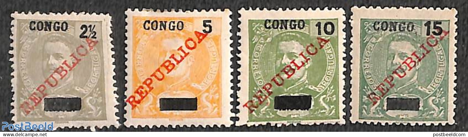 Angola 1911 Congo, REPUBLICA Overprints 4v, Unused (hinged) - Angola