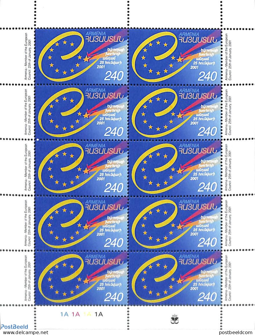 Armenia 2001 European Council M/s, Mint NH, History - Europa Hang-on Issues - Idées Européennes