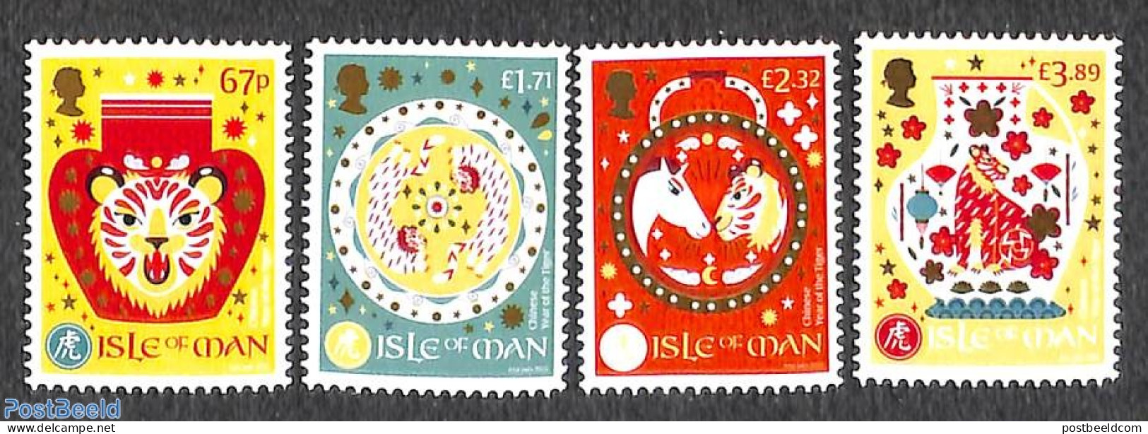 Isle Of Man 2022 Year Of The Tiger 4v, Mint NH, Nature - Various - Cat Family - New Year - Nouvel An