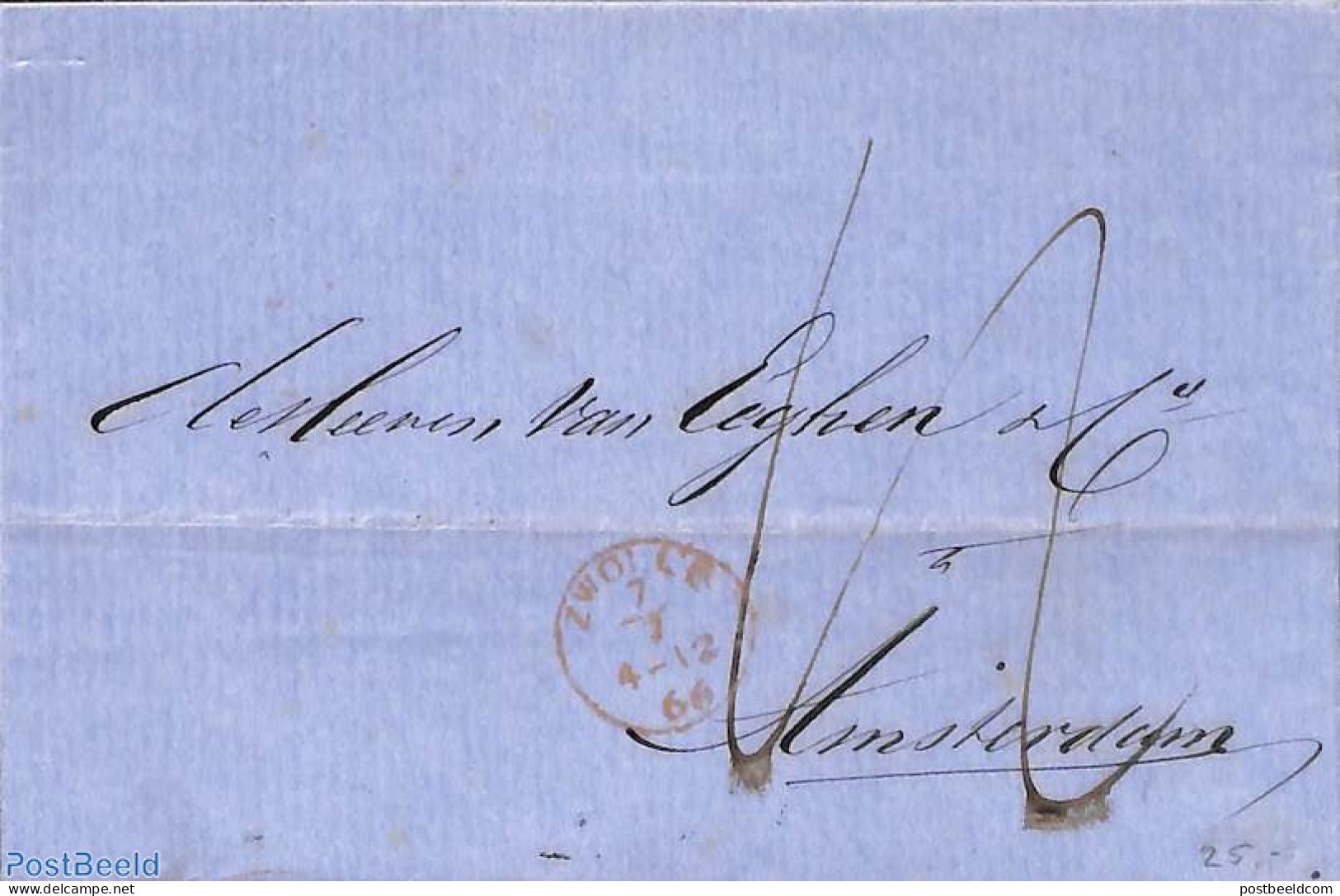 Netherlands 1866 Folding Cover From ZWOLLE To Amsterdam, Postal History - Covers & Documents