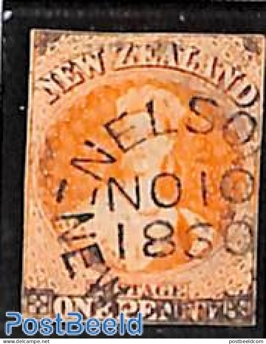 New Zealand 1858 1d Orangered, Used NELSON 1860, Used Stamps - Gebraucht