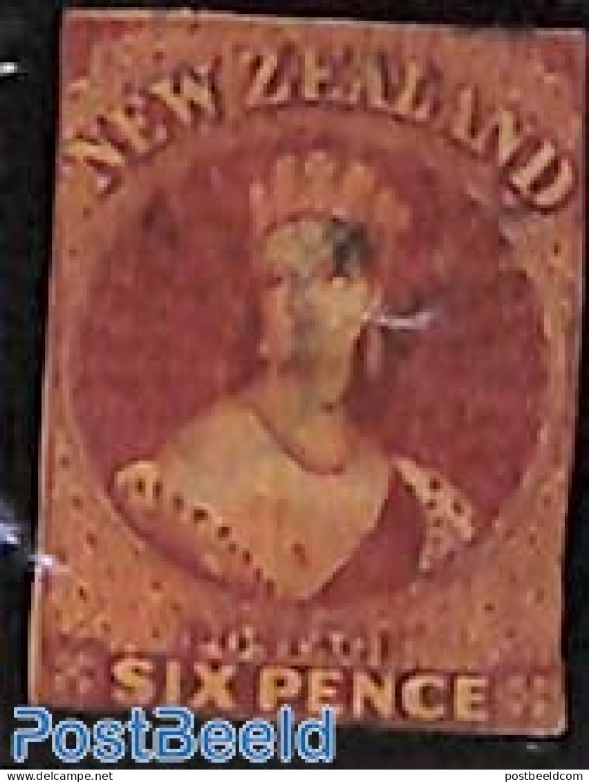 New Zealand 1862 6d, WM Star, Used, Short Margins, Used Stamps - Usados