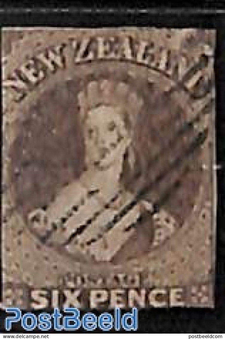 New Zealand 1862 6d, WM Star, Darkbrown, Used, Used Stamps - Gebraucht