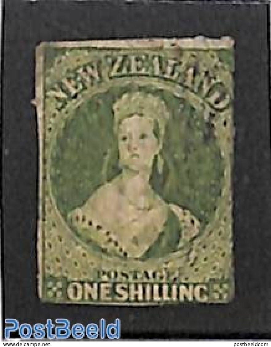 New Zealand 1864 1sh, WM NZ, Used, Used Stamps - Gebruikt