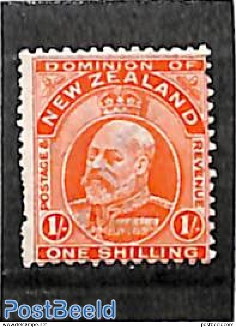 New Zealand 1909 1sh, Perf. 14:14.5, Stamp Out Of Set, Unused (hinged) - Ungebraucht