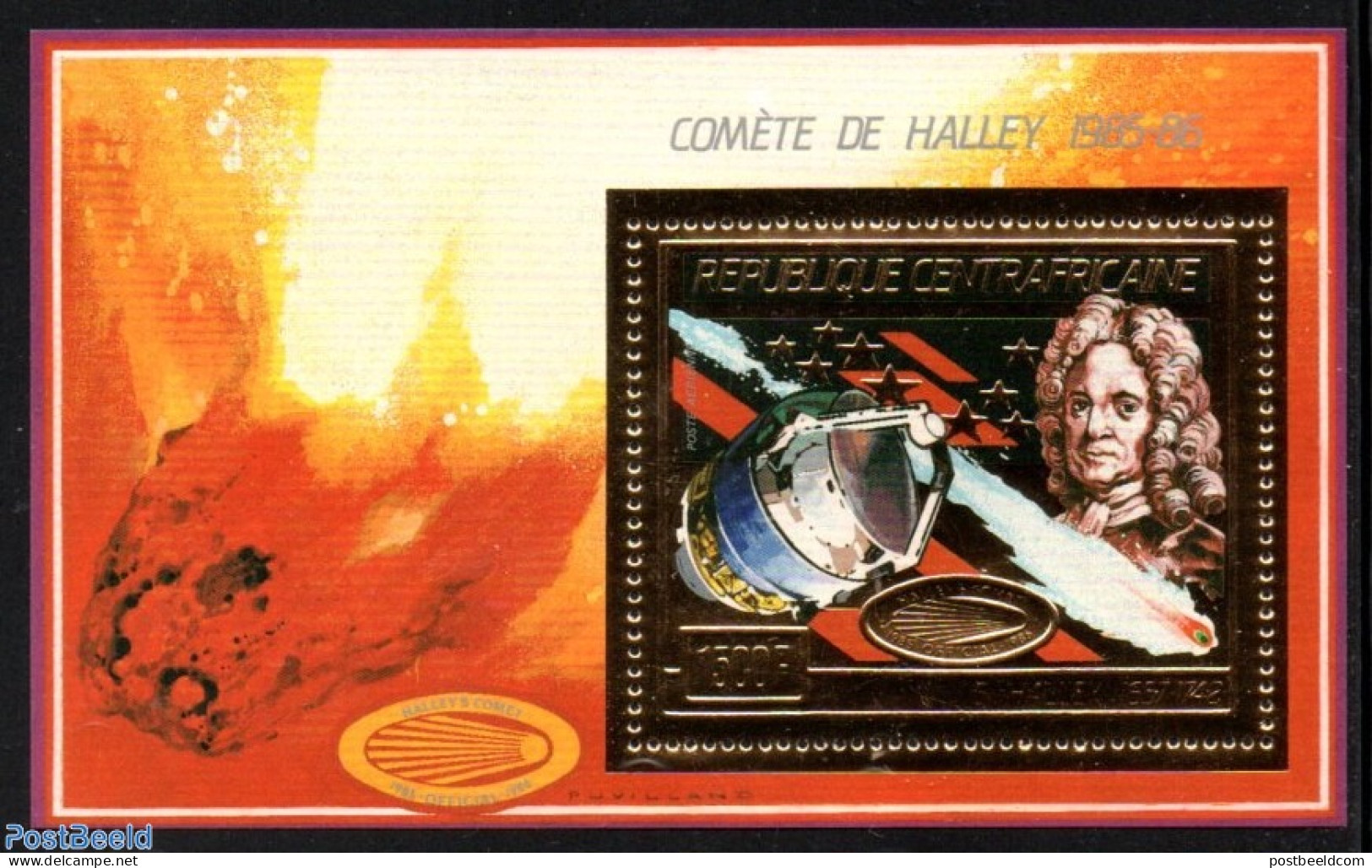 Central Africa 1986 Halleys Comet S/s Gold, Mint NH, Science - Transport - Space Exploration - Halley's Comet - Sterrenkunde