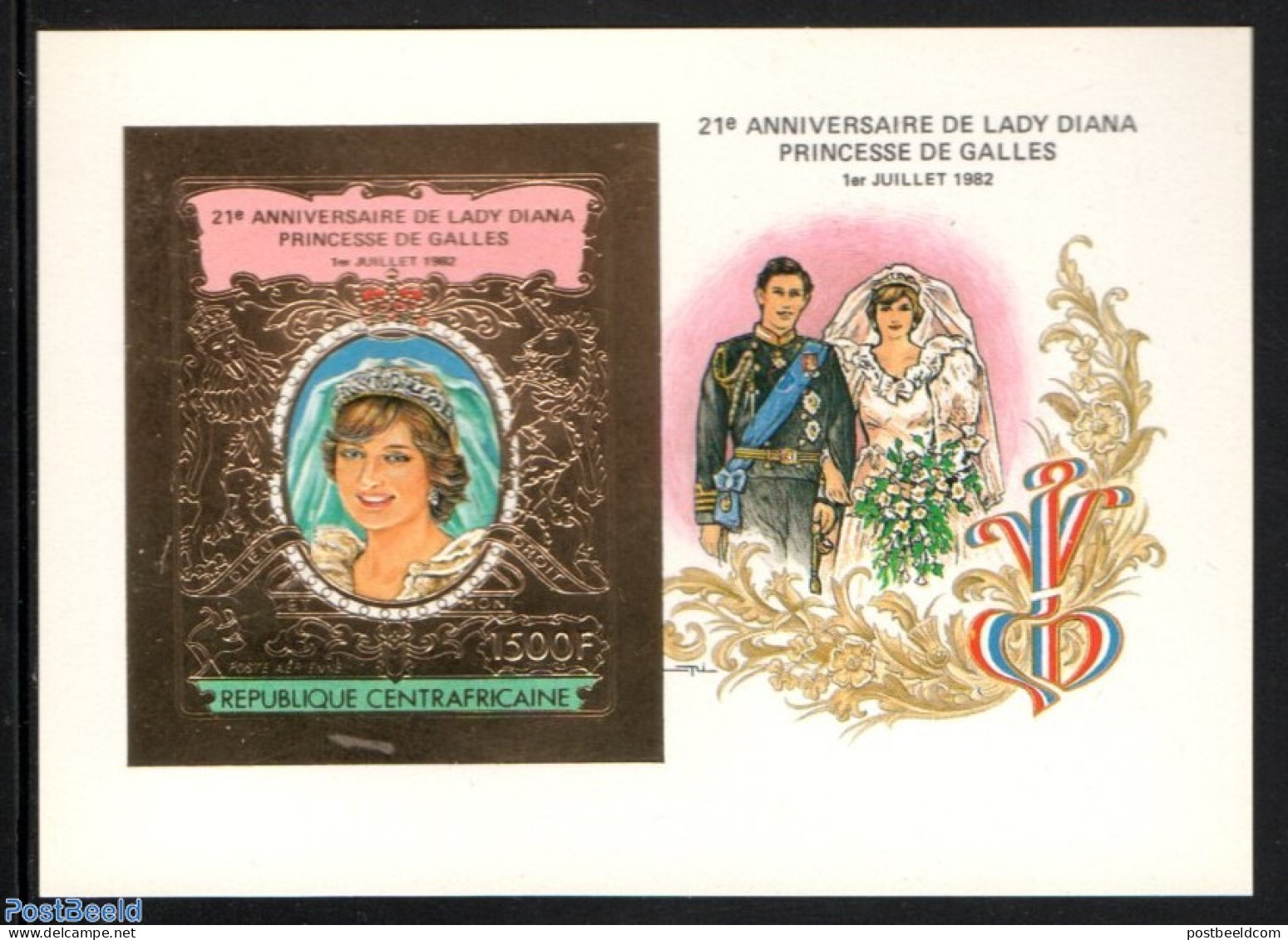 Central Africa 1982 Diana Birthday S/s Gold, Imperforated, Mint NH, History - Charles & Diana - Kings & Queens (Royalty) - Königshäuser, Adel