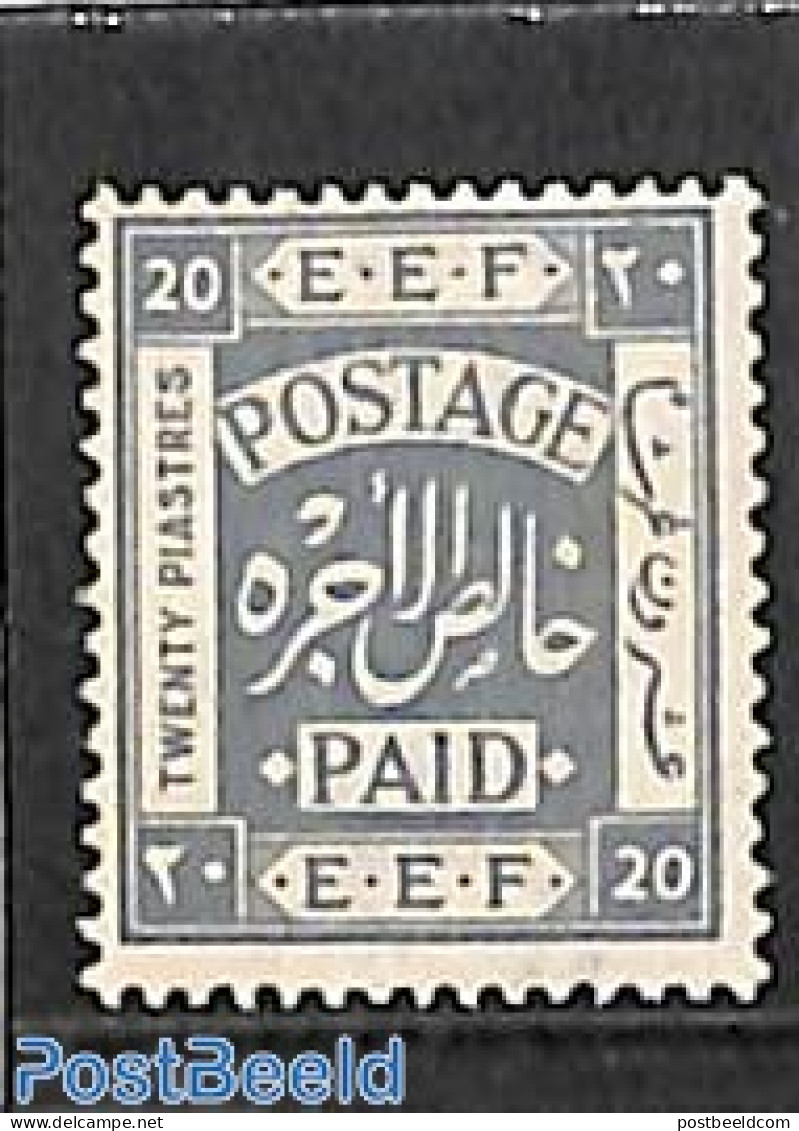 Palestinian Terr. 1918 20p, Stamp Out Of Set, Mint NH - Palästina