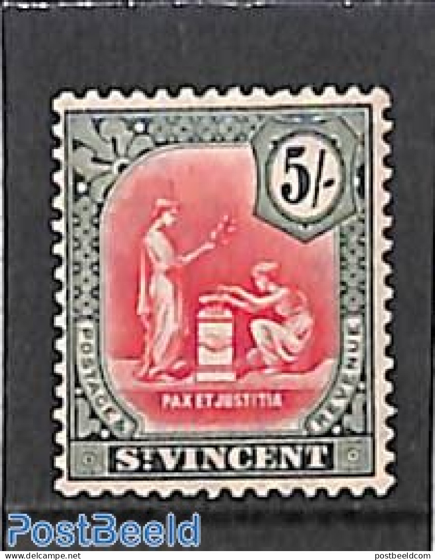 Saint Vincent 1921 5sh, WM Script-CA, Stamp Out Of Set, Unused (hinged) - St.Vincent (1979-...)