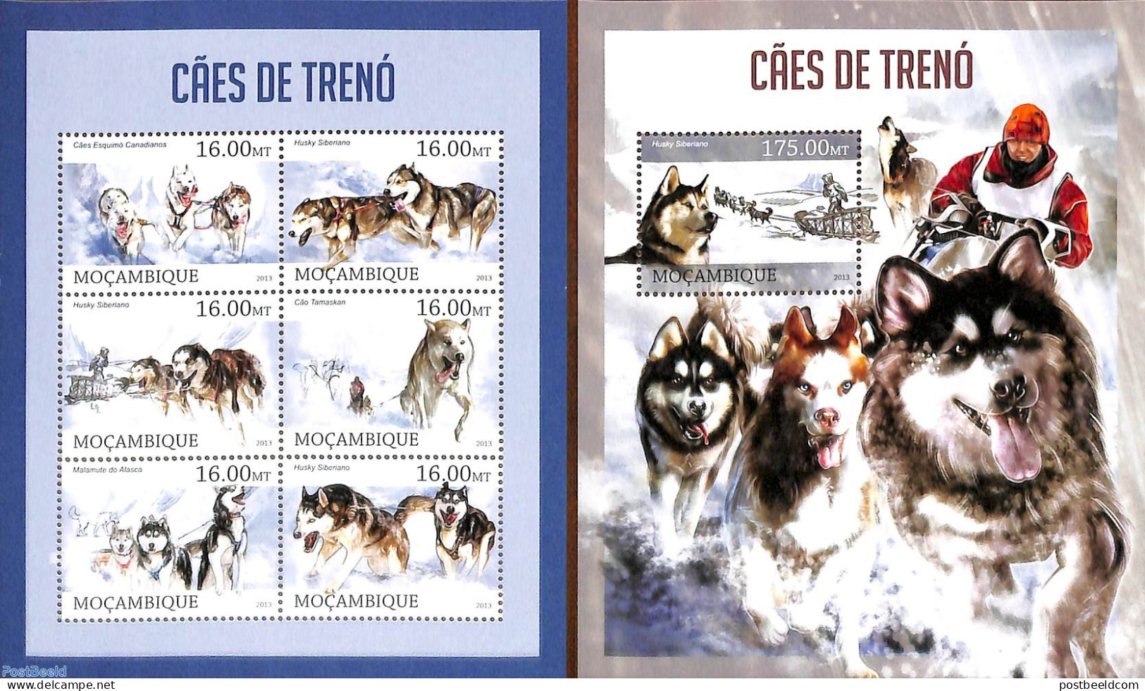 Mozambique 2013 Sledge Dogs 2 S/s, Mint NH, Nature - Dogs - Mozambique