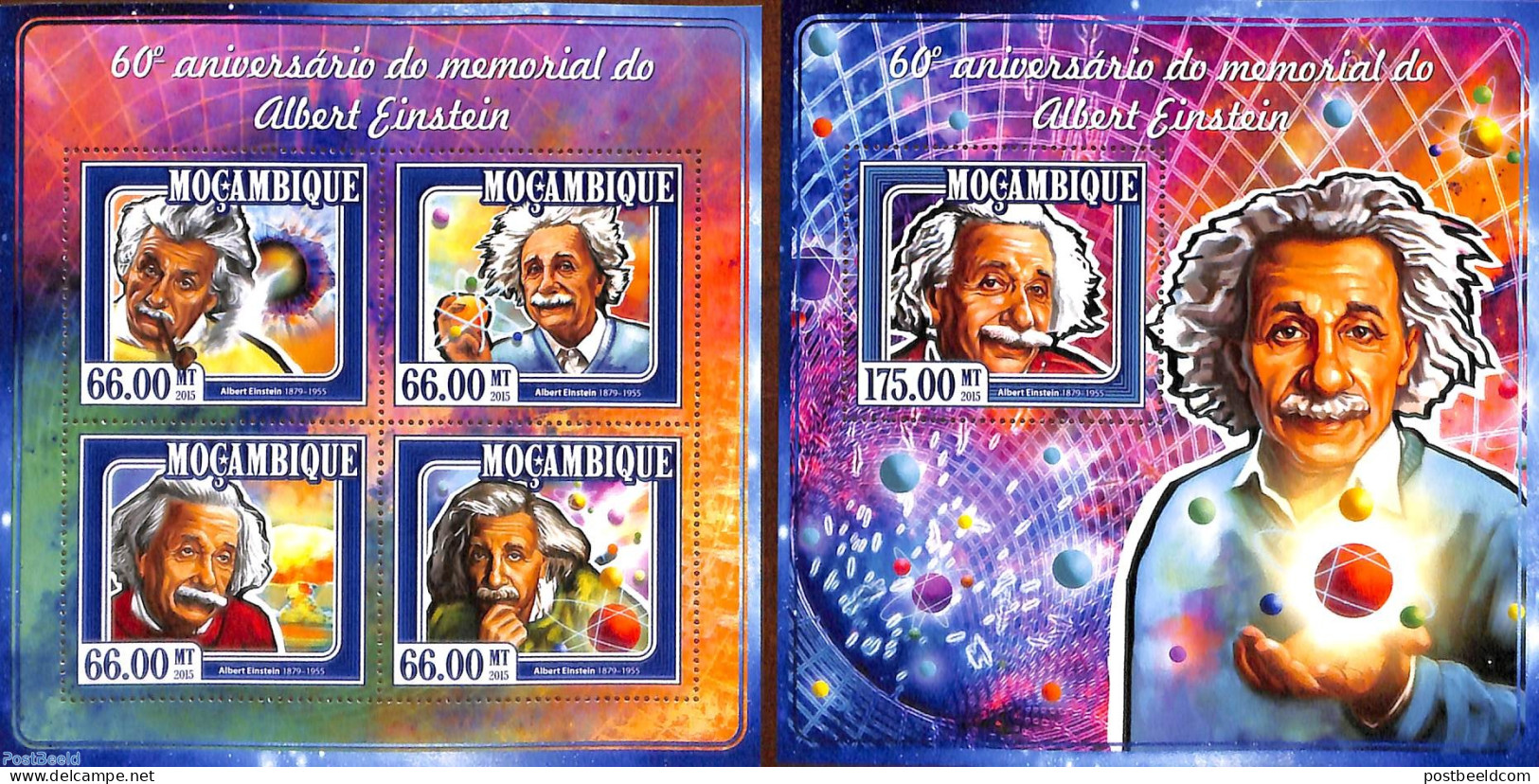Mozambique 2015 Albert Einstein 2 S/s, Mint NH, History - Science - Nobel Prize Winners - Atom Use & Models - Physicians - Nobel Prize Laureates