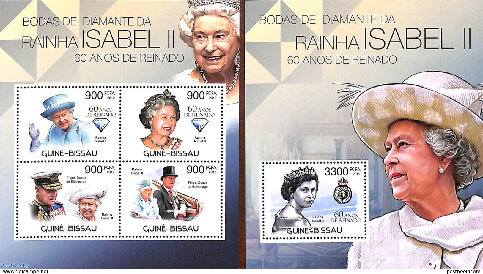 Guinea Bissau 2012 Queen Elizabeth II, Diamond Jubilee 2 S/s, Mint NH, History - Kings & Queens (Royalty) - Case Reali