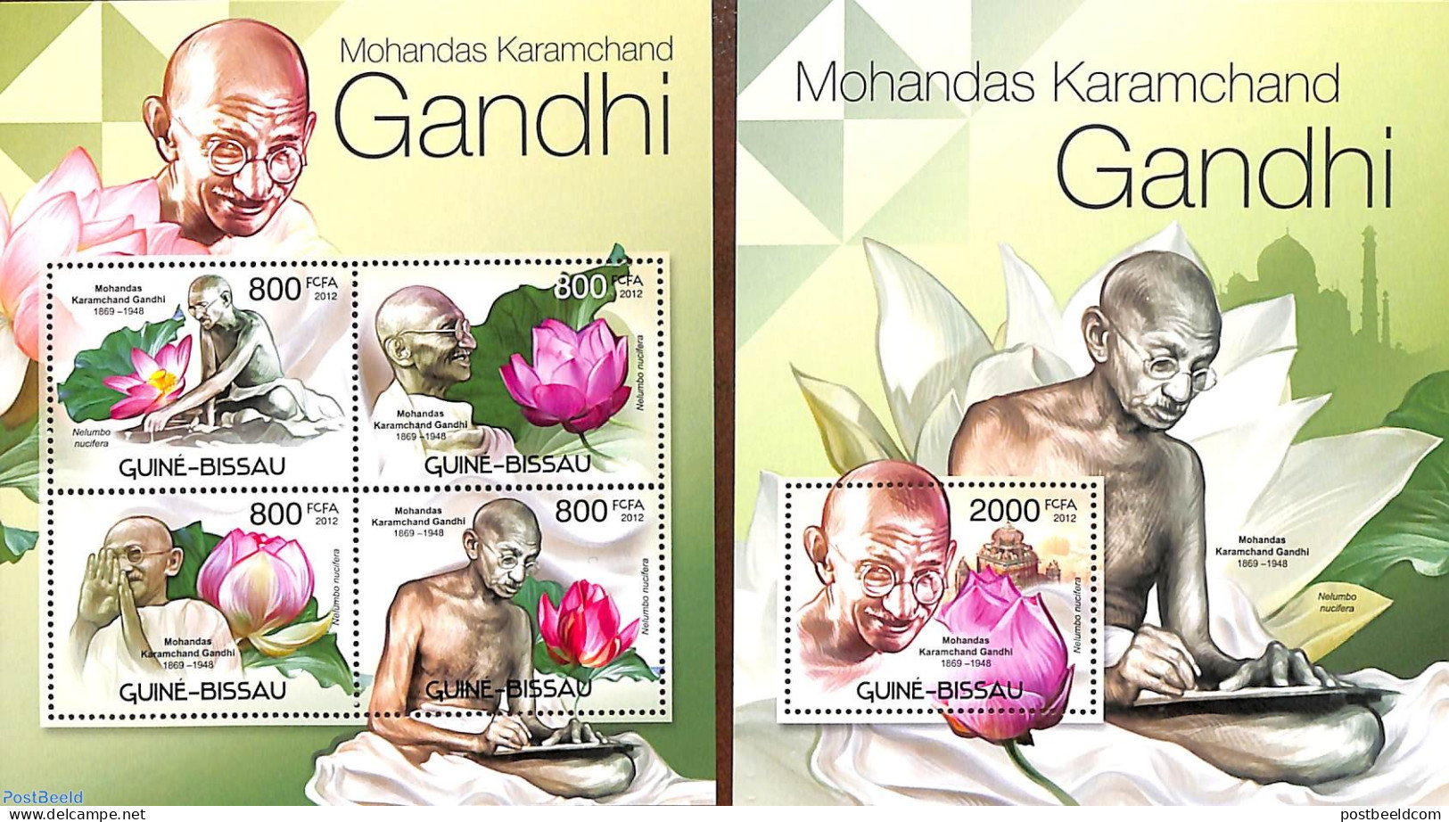 Guinea Bissau 2012 Gandhi 2 S/s, Mint NH, History - Nature - Gandhi - Flowers & Plants - Mahatma Gandhi