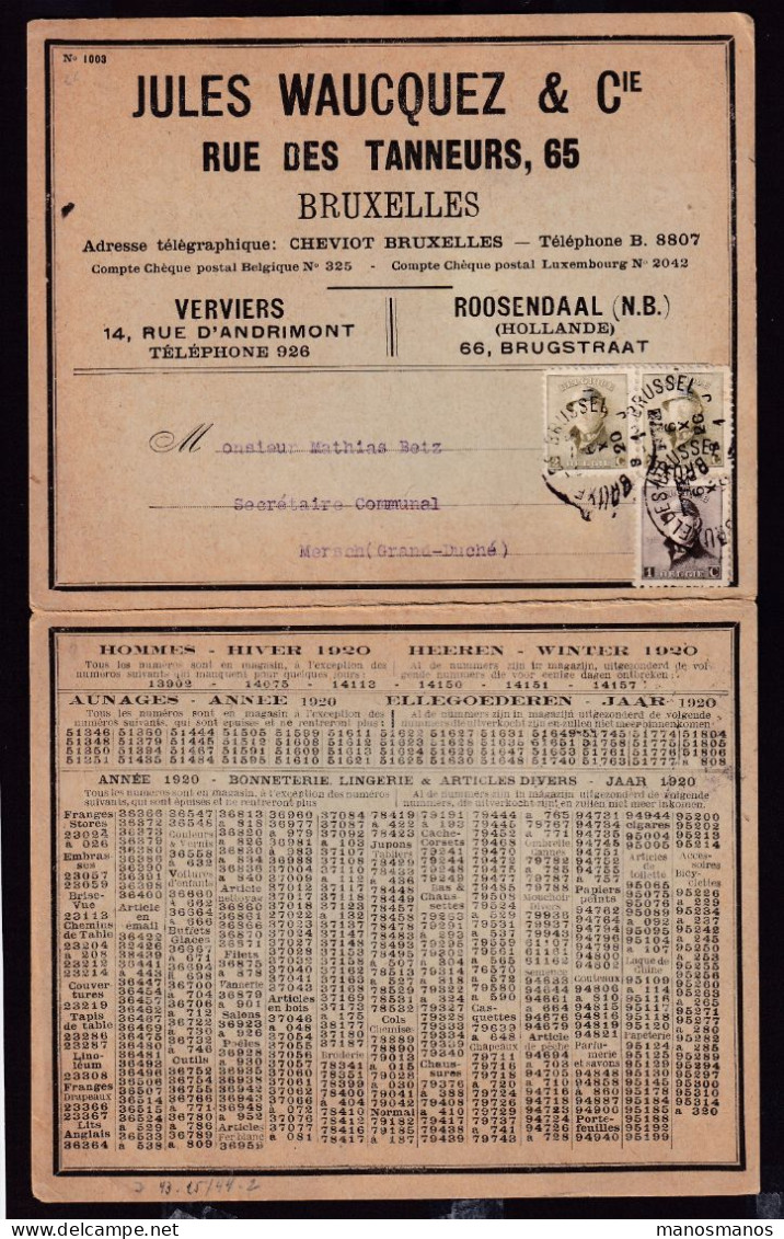 218/41 - IMPRIME TP Casqué Bruxelles 1920 Vers MERSCH GD Luxembourg - Composition D' Affranchissement RARE - 1919-1920 Roi Casqué