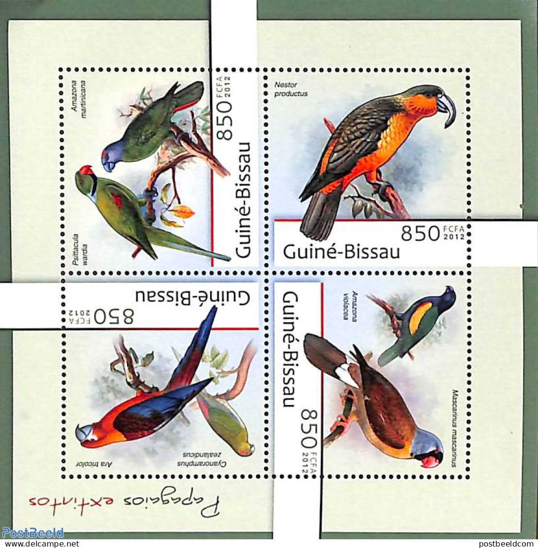 Guinea Bissau 2012 Extinct Parrots 4v M/s, Mint NH, Nature - Birds - Parrots - Guinée-Bissau