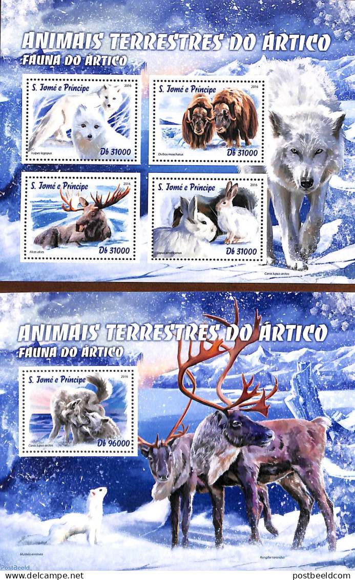 Sao Tome/Principe 2016 Arctic Animals 2 S/s, Mint NH, Nature - Animals (others & Mixed) - Rabbits / Hares - Sao Tomé Y Príncipe