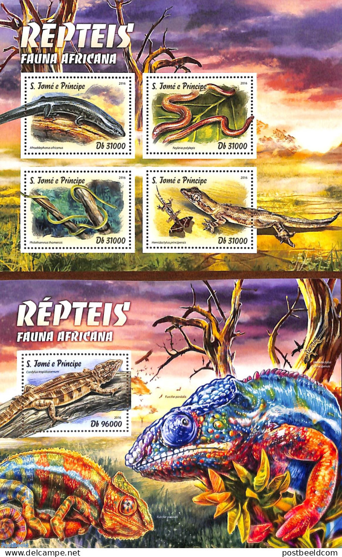 Sao Tome/Principe 2016 Reptiles 2 S/s, Mint NH, Nature - Crocodiles - Reptiles - Snakes - São Tomé Und Príncipe