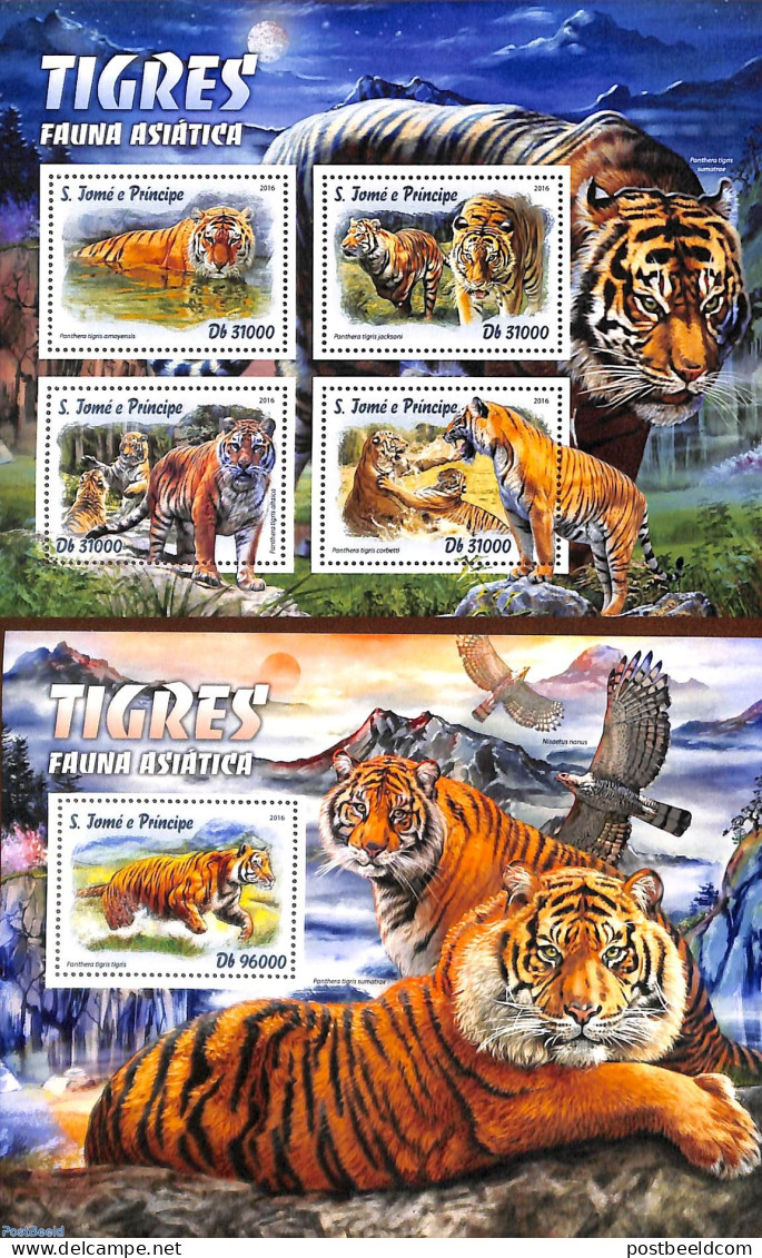 Sao Tome/Principe 2016 Tigers 2 S/s, Mint NH, Nature - Animals (others & Mixed) - Cat Family - São Tomé Und Príncipe