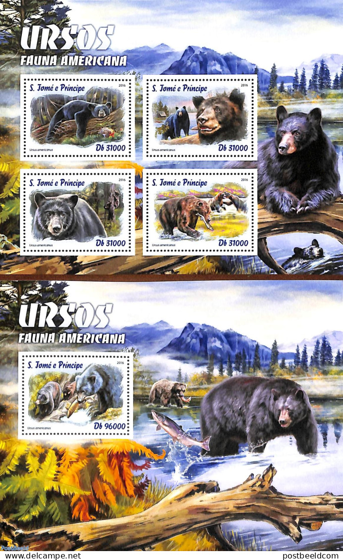 Sao Tome/Principe 2016 Bears 2 S/s, Mint NH, Nature - Animals (others & Mixed) - Bears - Sao Tome And Principe