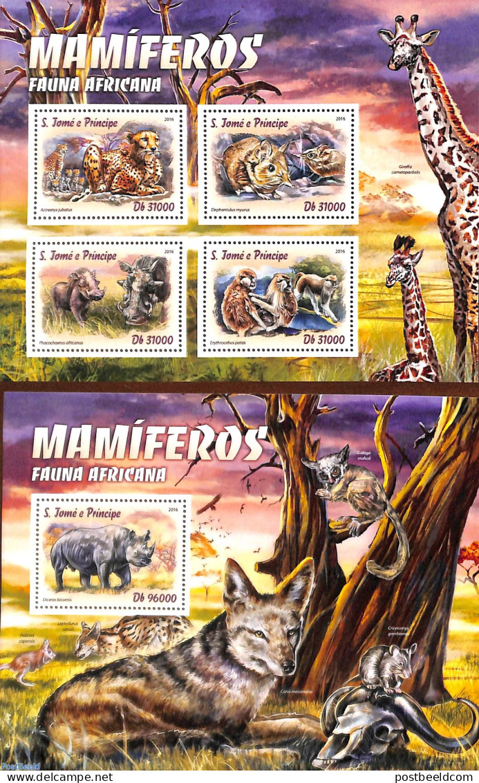 Sao Tome/Principe 2016 Wild Mammals 2 S/s, Mint NH, Nature - Animals (others & Mixed) - Cat Family - Monkeys - Rhinoce.. - São Tomé Und Príncipe