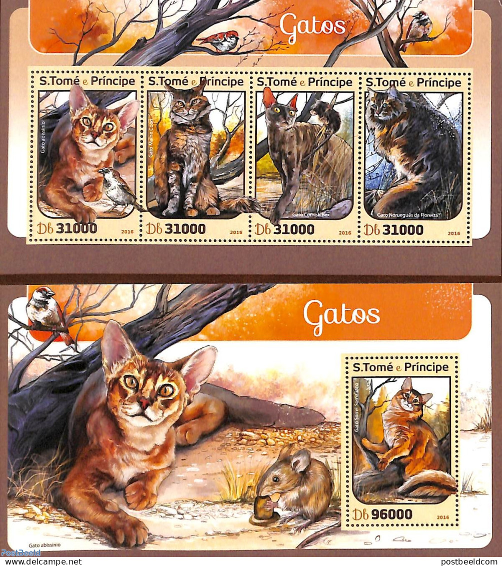 Sao Tome/Principe 2015 Cats 2 S/s, Mint NH, Nature - Cats - Sao Tome Et Principe