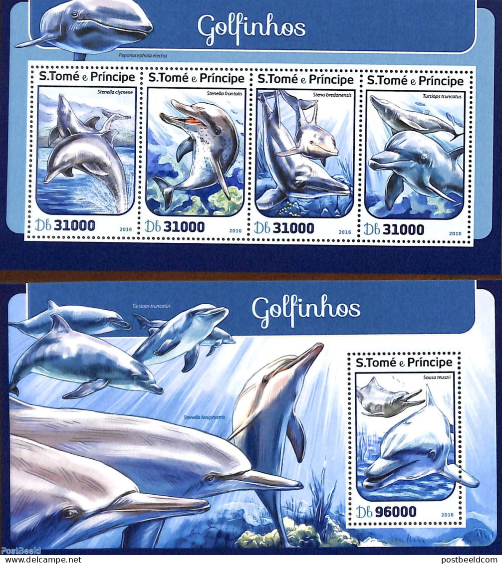 Sao Tome/Principe 2016 Dolphins 2 S/s, Mint NH, Nature - Sea Mammals - São Tomé Und Príncipe