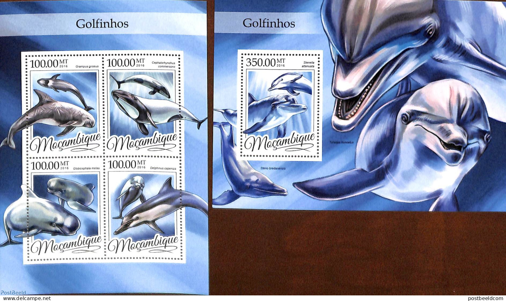 Mozambique 2016 Dolphins 2 S/s, Mint NH, Nature - Sea Mammals - Mozambique