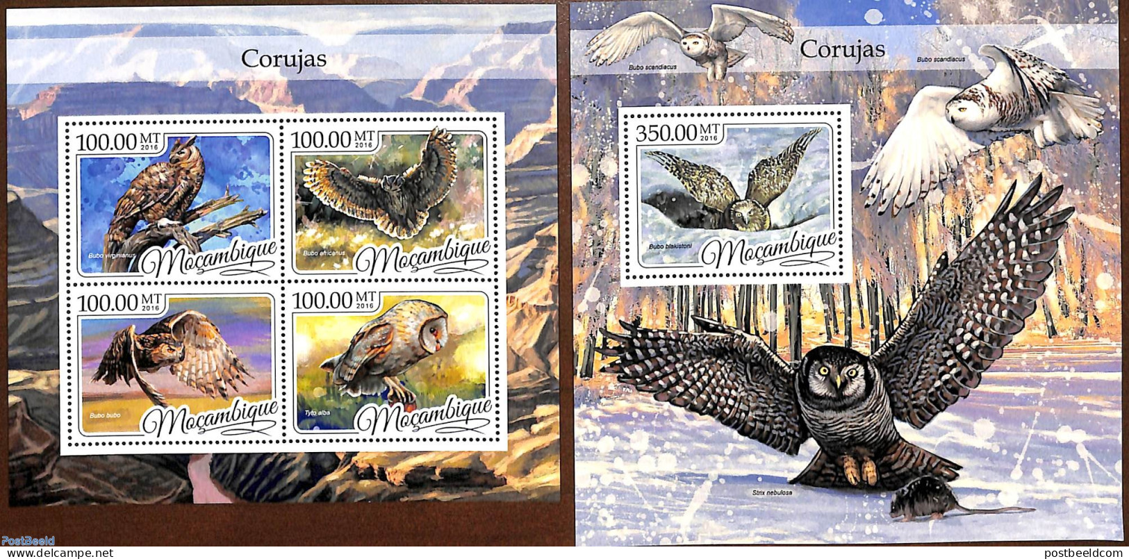 Mozambique 2016 Owls 2 S/s, Mint NH, Nature - Birds - Birds Of Prey - Owls - Mozambique