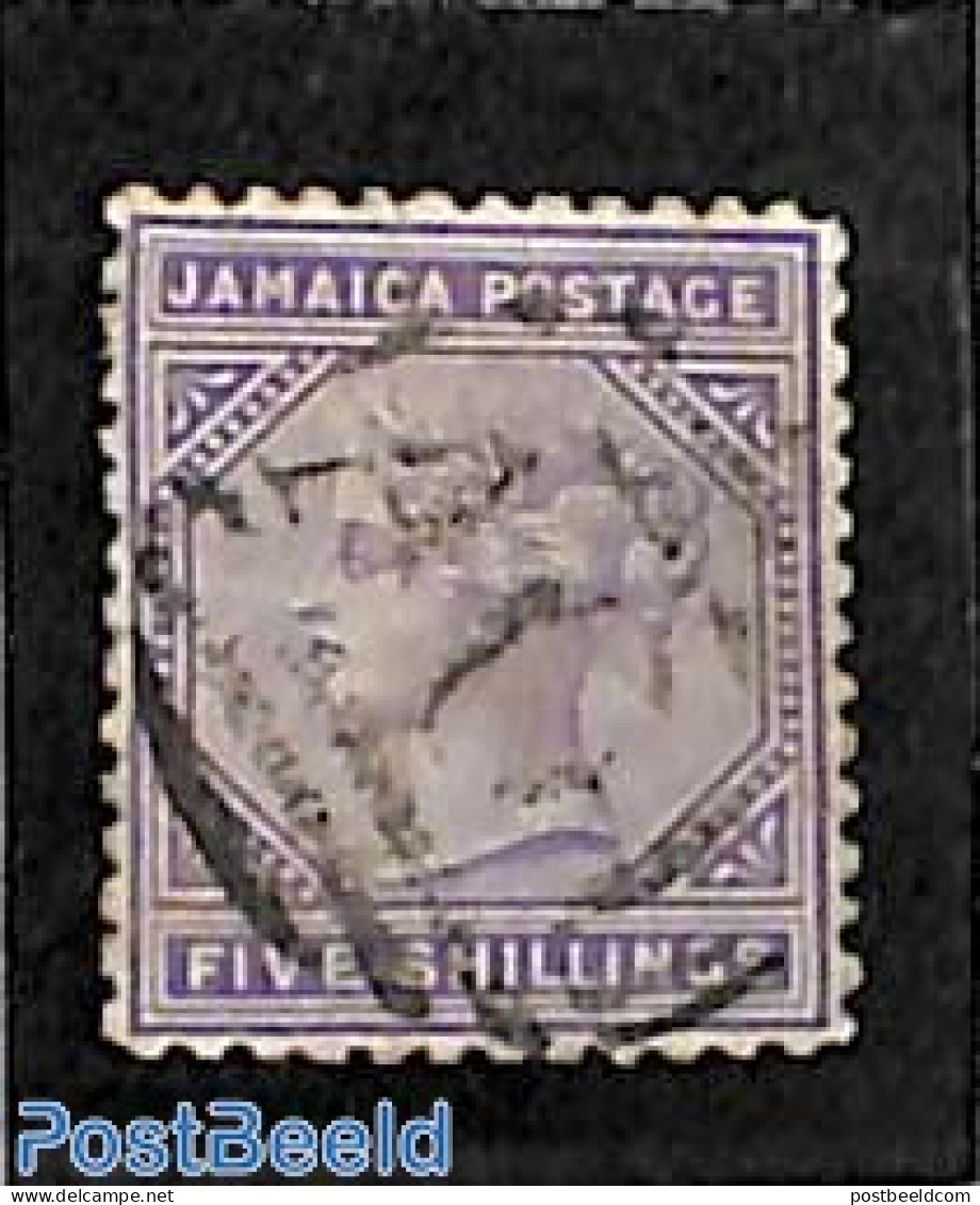 Jamaica 1875 5sh, WM Crown_CC, Used, Used Stamps - Jamaique (1962-...)