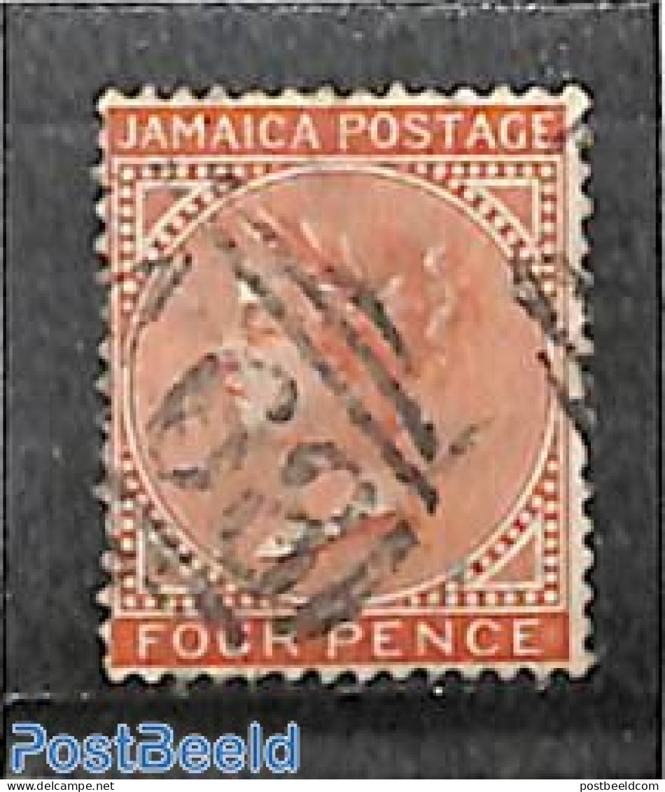 Jamaica 1883 4d, WM Crown-CA, Used A63 (=Pear Tree Grove), Used Stamps - Jamaique (1962-...)