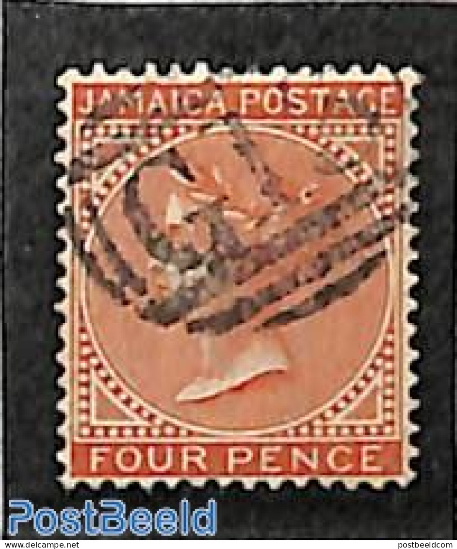 Jamaica 1883 4d, WM Crown-CA, Used G15 (Priestmen's River), Used Stamps - Jamaica (1962-...)