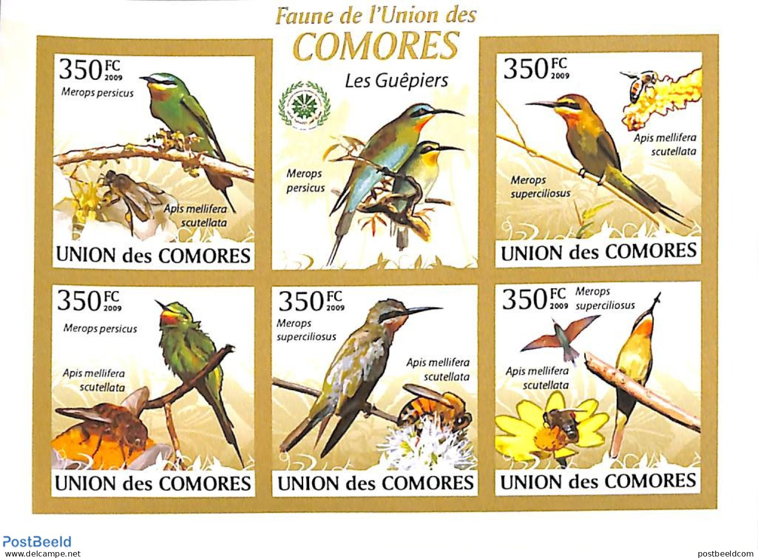 Comoros 2009 Bee Eaters 5v M/s, Imperforated, Mint NH, Nature - Birds - Comoros