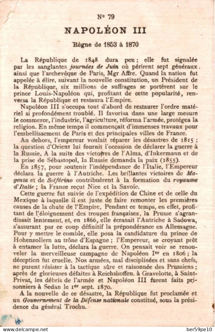 CHROMO LES ROIS DE FRANCE 79è ROI DE FRANCE NAPOLEON III REGNE DE 1853 A 1870 - Other & Unclassified