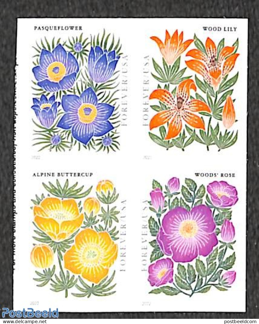 United States Of America 2022 Mountain Flora 2x4v Double Sided S-a, Mint NH, Nature - Flowers & Plants - Nuevos