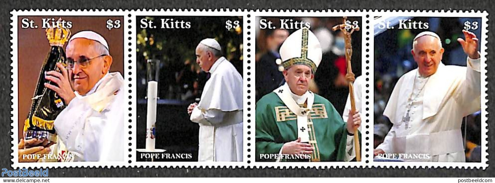 Saint Kitts/Nevis 2022 Pope Francis 4v [:::], Mint NH, Religion - Pope - Religion - Pausen