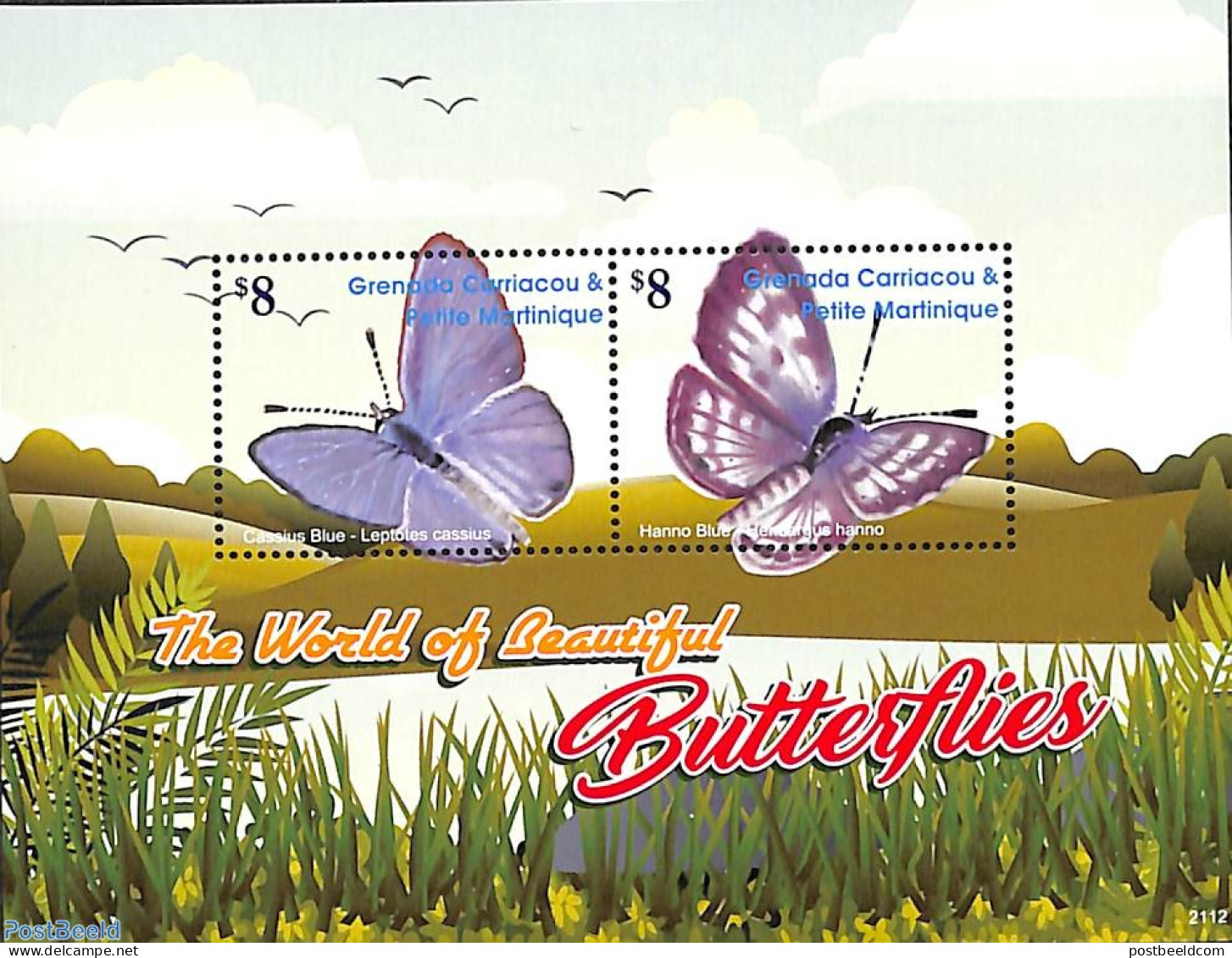 Grenada Grenadines 2021 Butterflies 2v M/s, Mint NH, Nature - Butterflies - Grenade (1974-...)