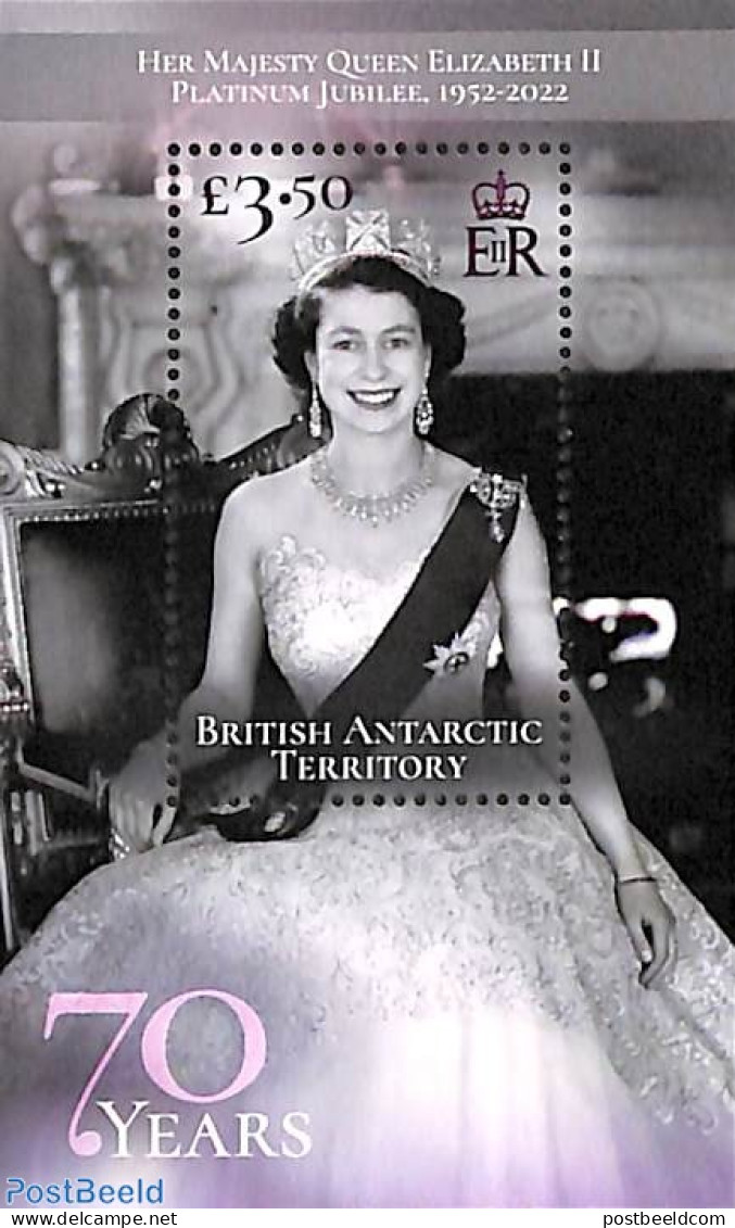 British Antarctica 2022 Queen Elizabeth II, Platinum Jubilee S/s, Mint NH, History - Kings & Queens (Royalty) - Royalties, Royals