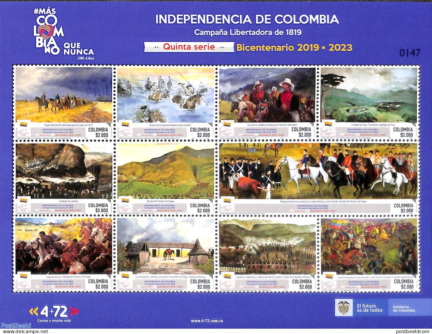 Colombia 2021 Independence 11v M/s, Mint NH, Nature - Horses - Colombia