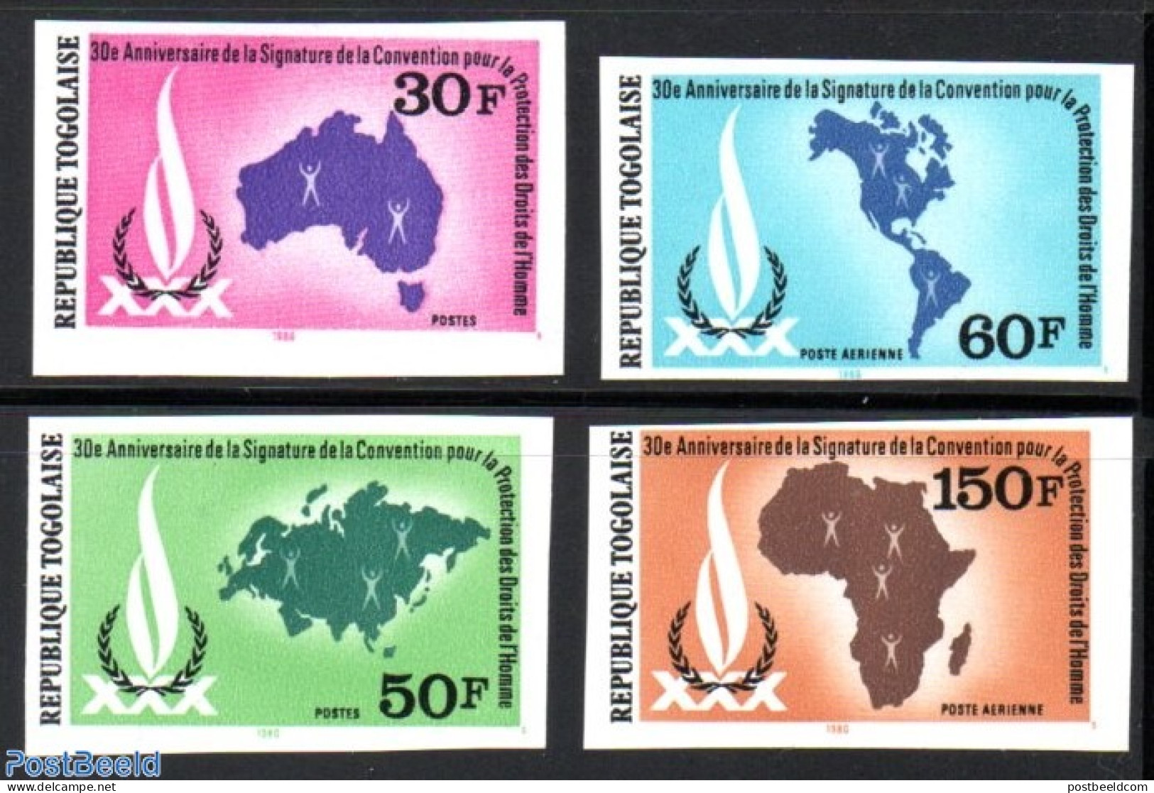 Togo 1980 Human Rights 4v, Imperforated, Mint NH, History - Various - Human Rights - Maps - Géographie