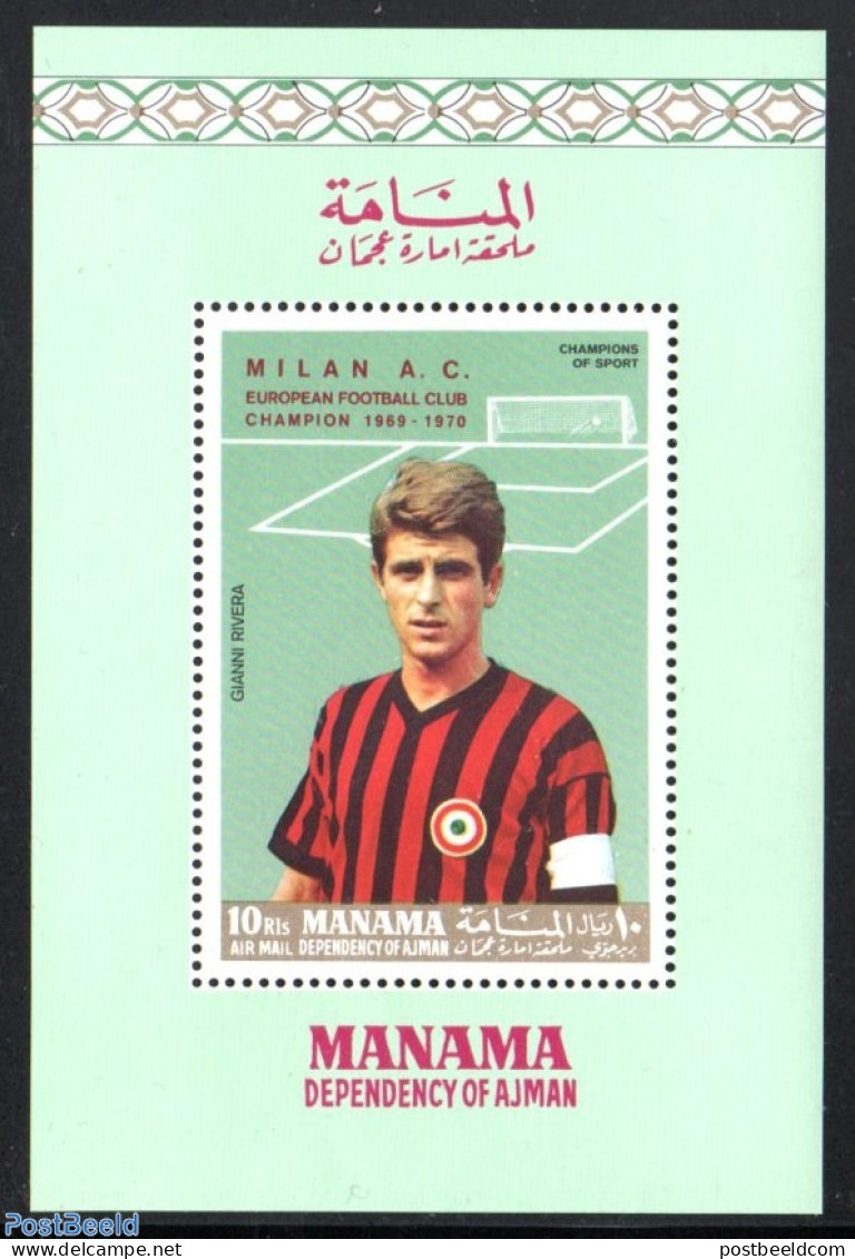 Manama 1969 Football Milan Champion Overprint S/s, Mint NH, Sport - Football - Manama