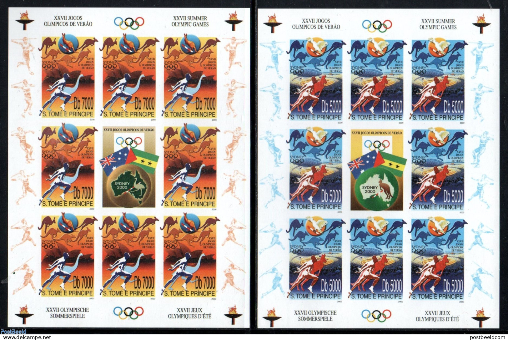 Sao Tome/Principe 2000 Olympic Games Sydney 2 M/s, Imperforated, Mint NH, History - Sport - Various - Flags - Athletic.. - Leichtathletik