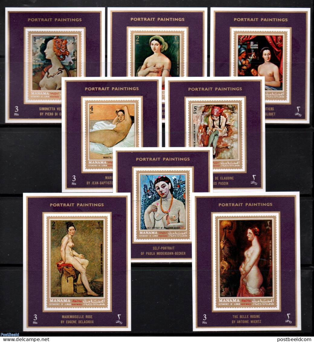Manama 1972 Paintings 8 S/s, Mint NH, Art - Nude Paintings - Paintings - Raphael - Manama