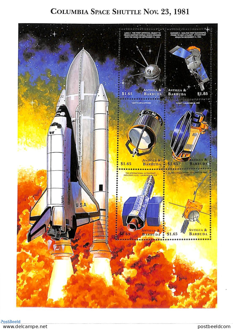 Antigua & Barbuda 1999 Space Shuttle 6v M/s, Mint NH, Transport - Space Exploration - Antigua En Barbuda (1981-...)