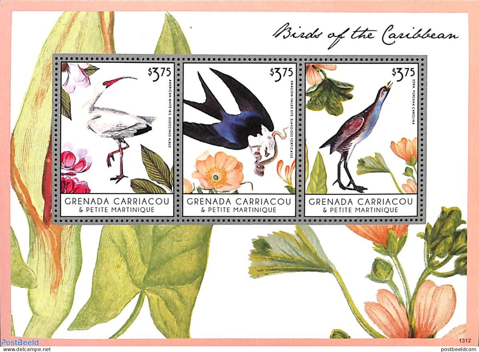 Grenada Grenadines 2013 Birds Of The Caribbean 3v M/s, Mint NH, Nature - Birds - Grenade (1974-...)