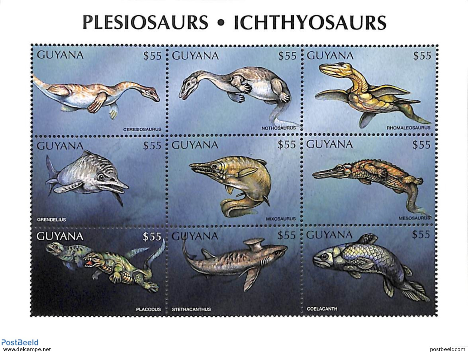 Guyana 1998 Prehistoric Animals 9v M/s, Mint NH, Nature - Prehistoric Animals - Prehistorisch
