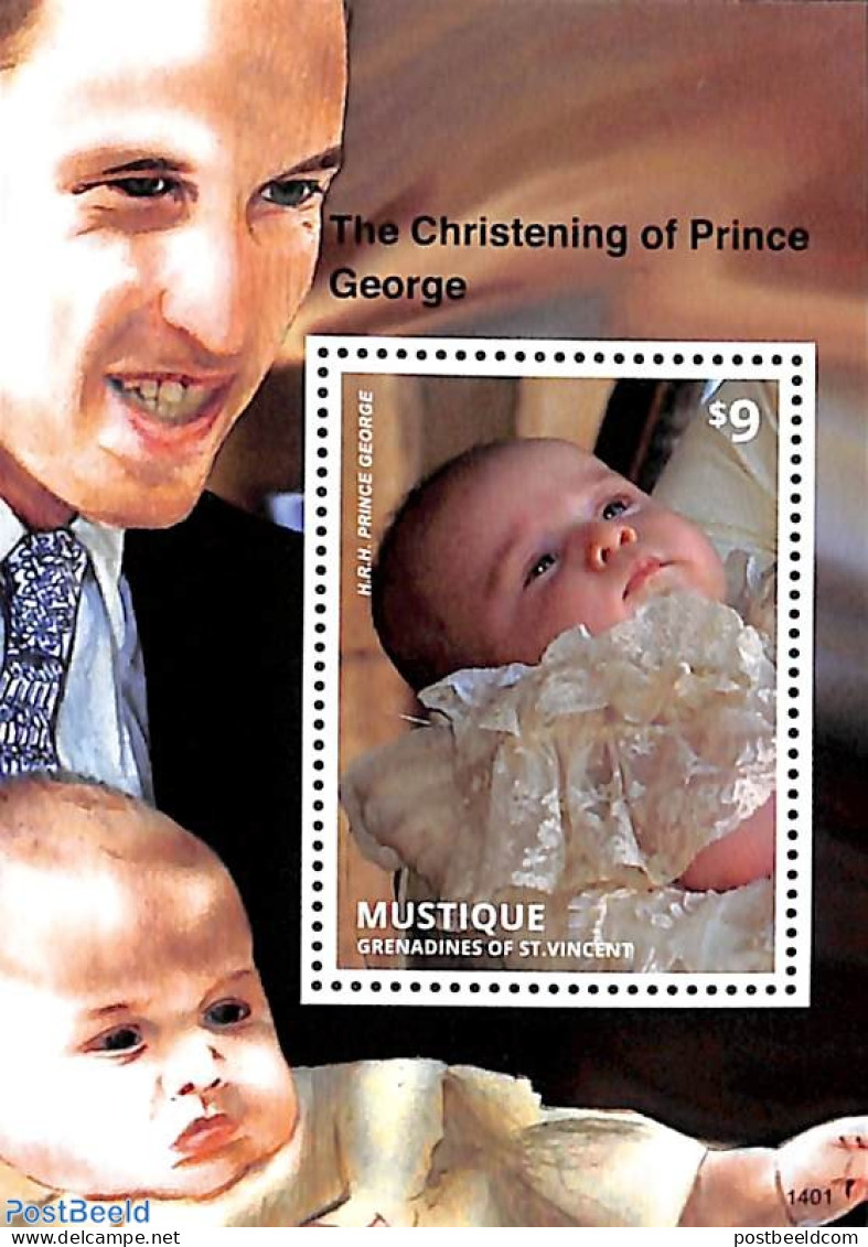 Saint Vincent & The Grenadines 2014 Mustique, The Christening Of Prince George S/s, Mint NH, History - Kings & Queens .. - Familias Reales