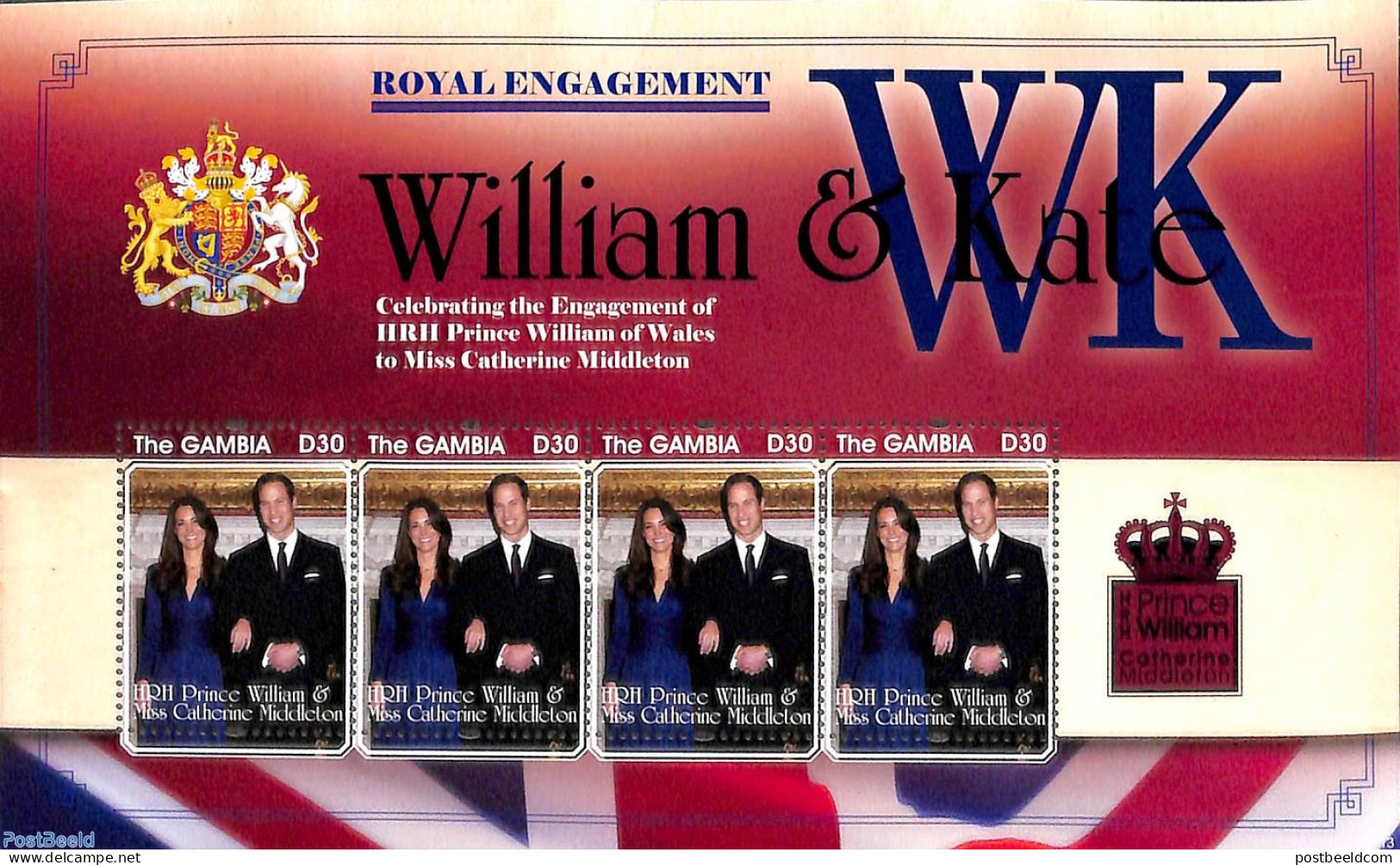 Gambia 2011 William & Kate Royal Engagement M/s, Mint NH, History - Kings & Queens (Royalty) - Familias Reales
